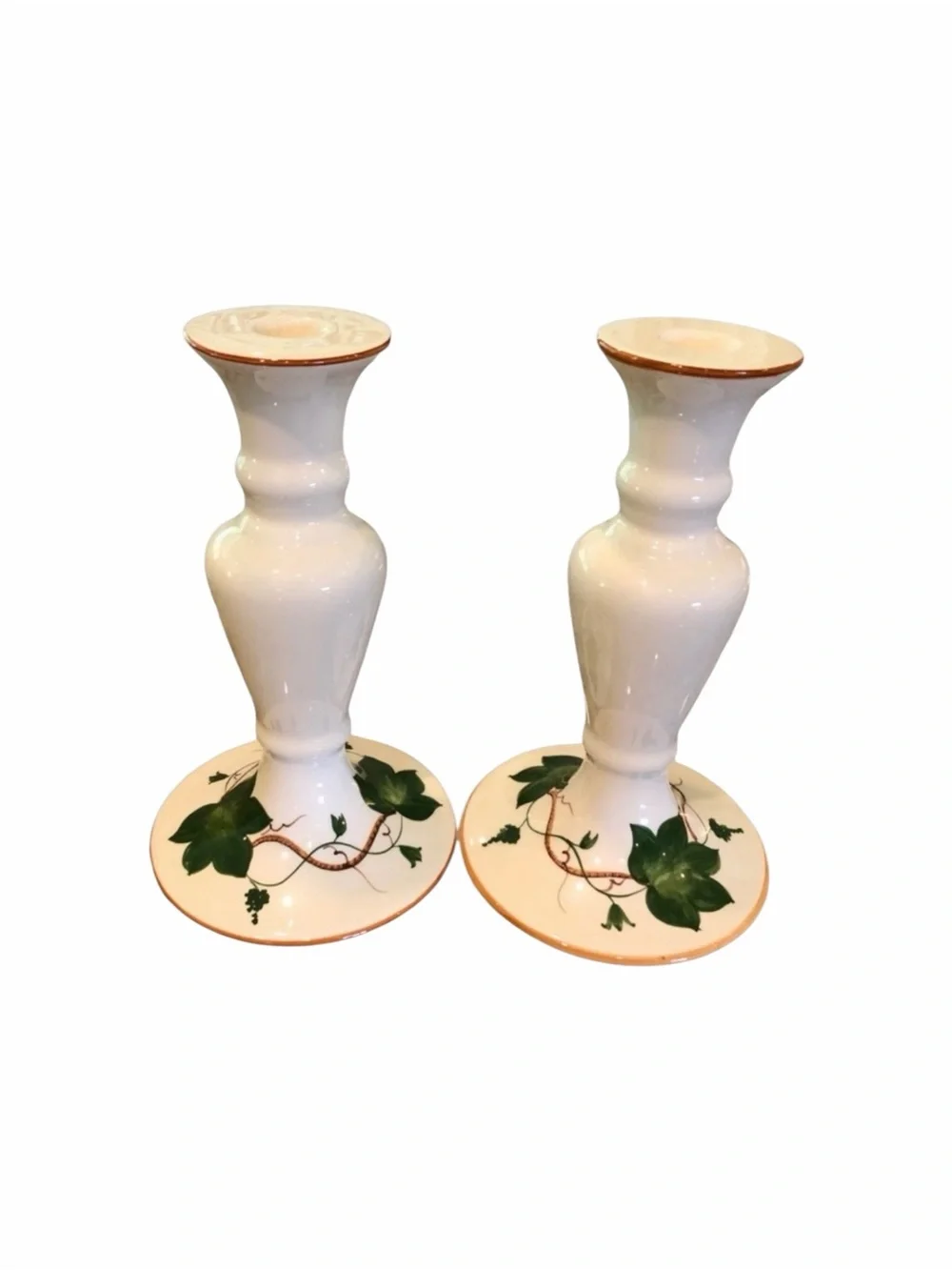 Vintage Facerarte Hand Painted Candlestick Set